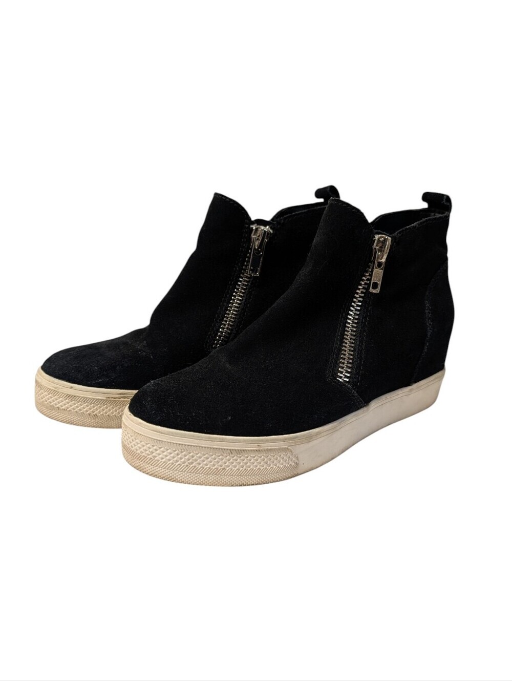 Steve Madden Wedgie Black Suede Hidden Wedge Sneakers Size 7.5 Dual Zip